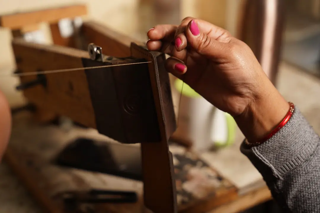 Shishir & Ragini Maharjan working on leather crafts