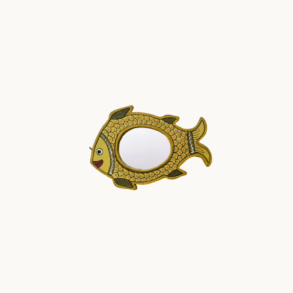 Mithila Art Mirror Small- Yellow Fish Design