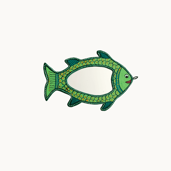 Mithila Art Mirror Big- Green Fish Design