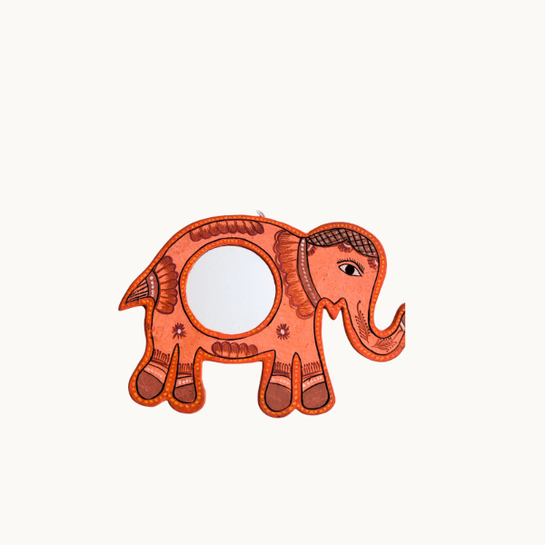 Mithila Art Mirror Big- Orange Elephant Design