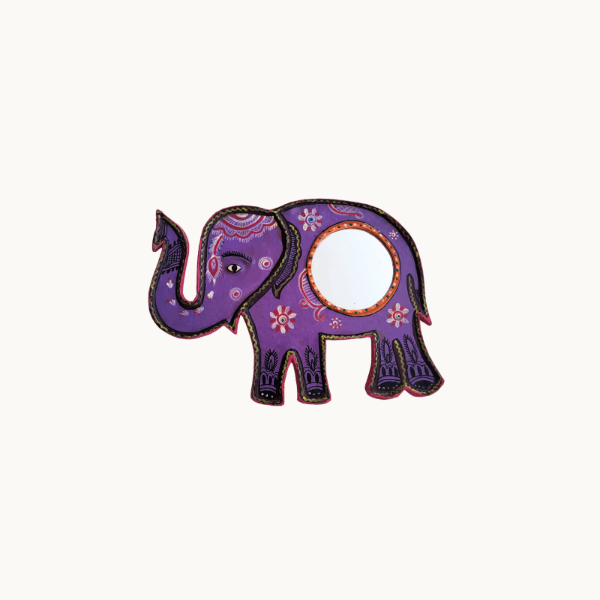 Mithila Art Mirror Big- Purple Elephant Design