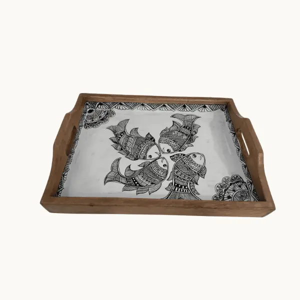 Mithila Art Tea Tray- White